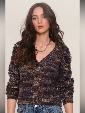 NWT Heartloom Dara Cardi, Size Small, Blue/Tan